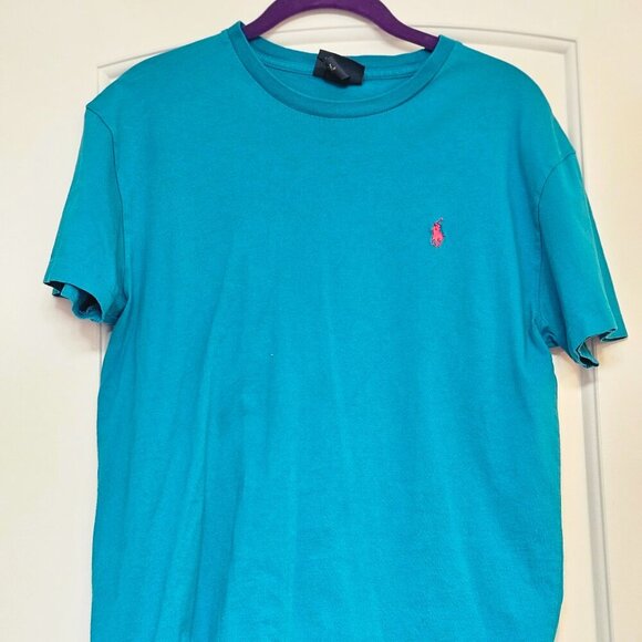 Polo Ralph Lauren Turquoise Single Stitch T Shirt Hot Pink Pony Size Small‎ - Picture 1 of 6